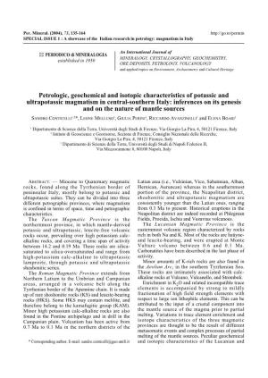 Petrologic, Geochemical and Isotopic Characteristics of Potassic and Ultrapotassic Magmatism in Central-Southern Italy