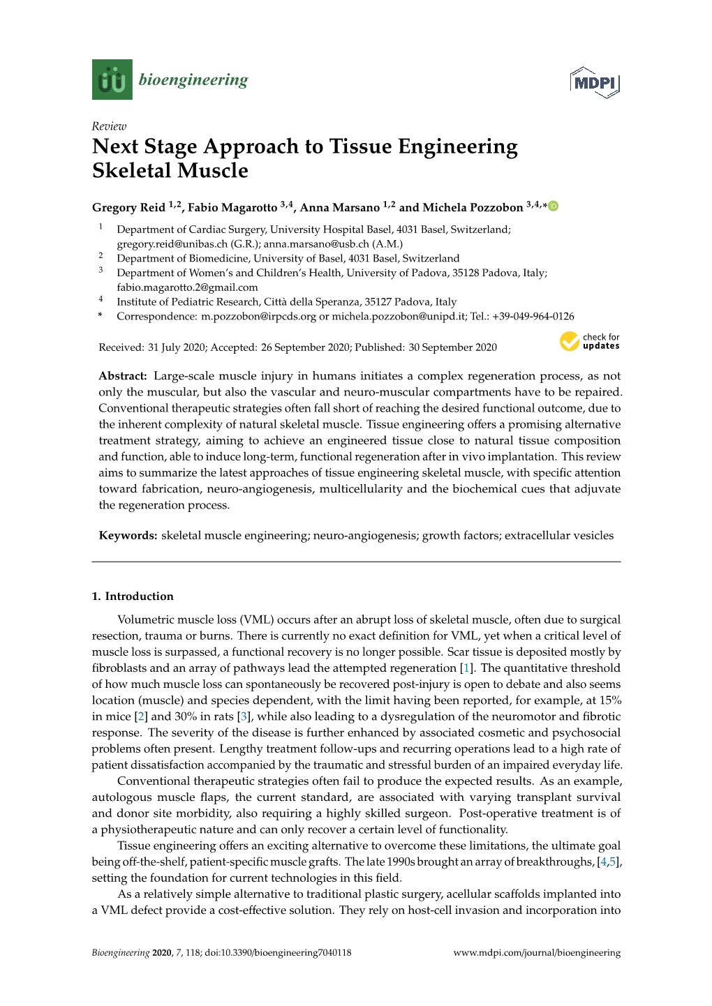 Next Stage Approach to Tissue Engineering Skeletal Muscle