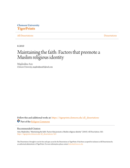 Factors That Promote a Muslim Religious Identity Majdouline Aziz Clemson University, Majdoulinea83@Aol.Com