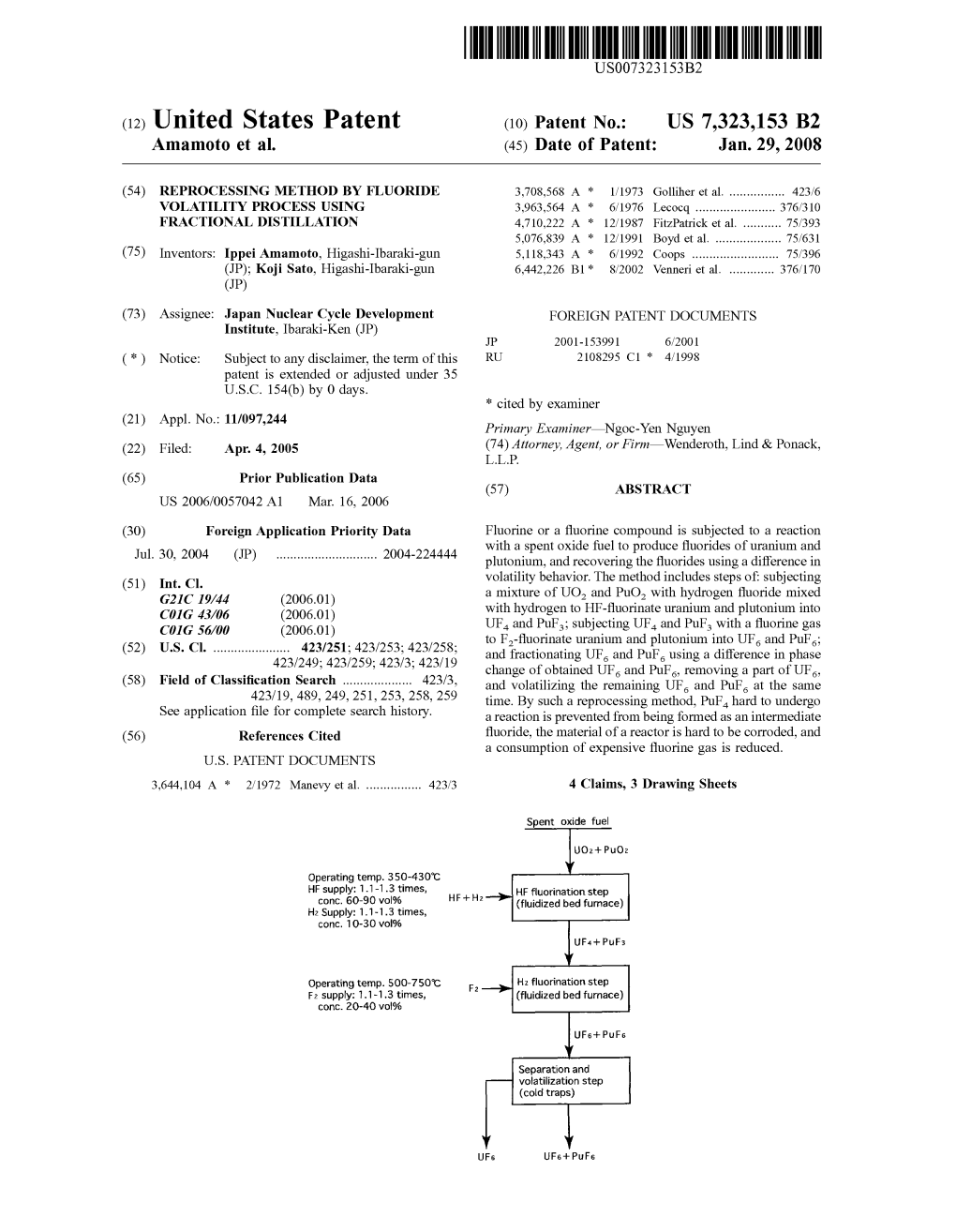 (12) United States Patent (10) Patent No.: US 7,323,153 B2 Amamoto Et Al