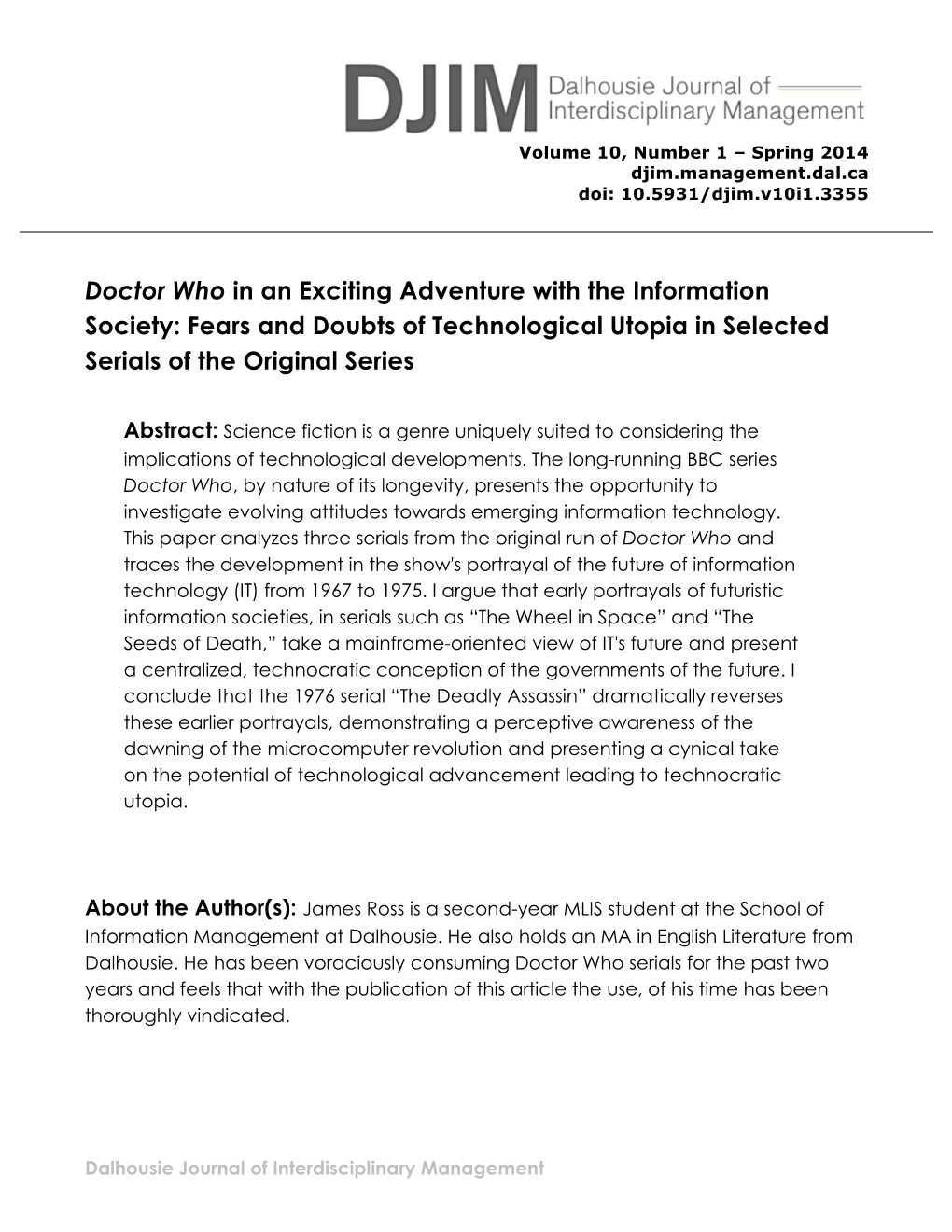 Doctor Who in an Exciting Adventure with the Information Society: Fears and Doubts of Technological Utopia in Selected Serials of the Original Series