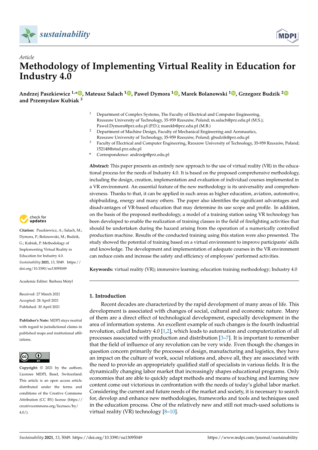 Methodology of Implementing Virtual Reality in Education for Industry 4.0