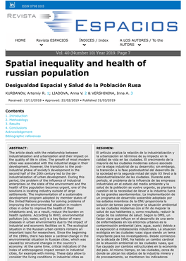 Spatial Inequality and Health of Russian Population