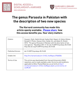 The Genus Parasola in Pakistan with the Description of Two New Species