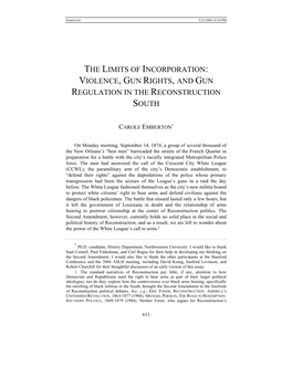 Violence, Gun Rights, and Gun Regulation in the Reconstruction South