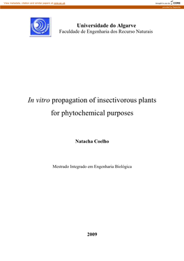 In Vitro Propagation of Insectivorous Plants for Phytochemical Purposes