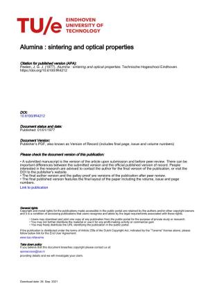 Alumina : Sintering and Optical Properties