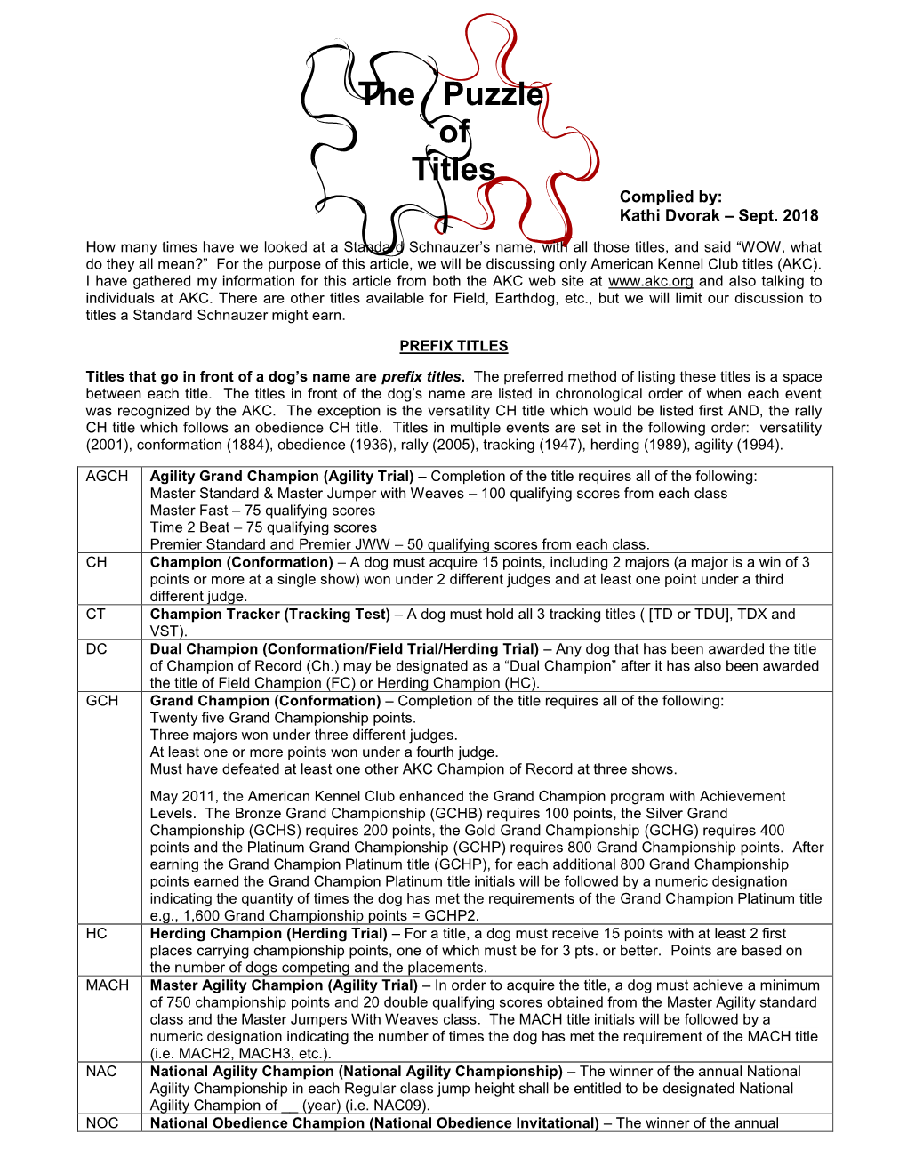 The Puzzle of AKC Titles