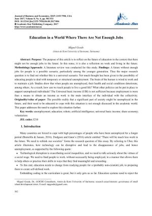 Education in a World Where There Are Not Enough Jobs