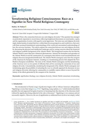 Terraforming Religious Consciousness: Race As a Signiﬁer in New World Religious Cosmogony