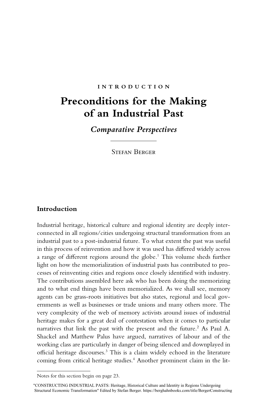 Introduction: Preconditions for the Making of an Industrial Past