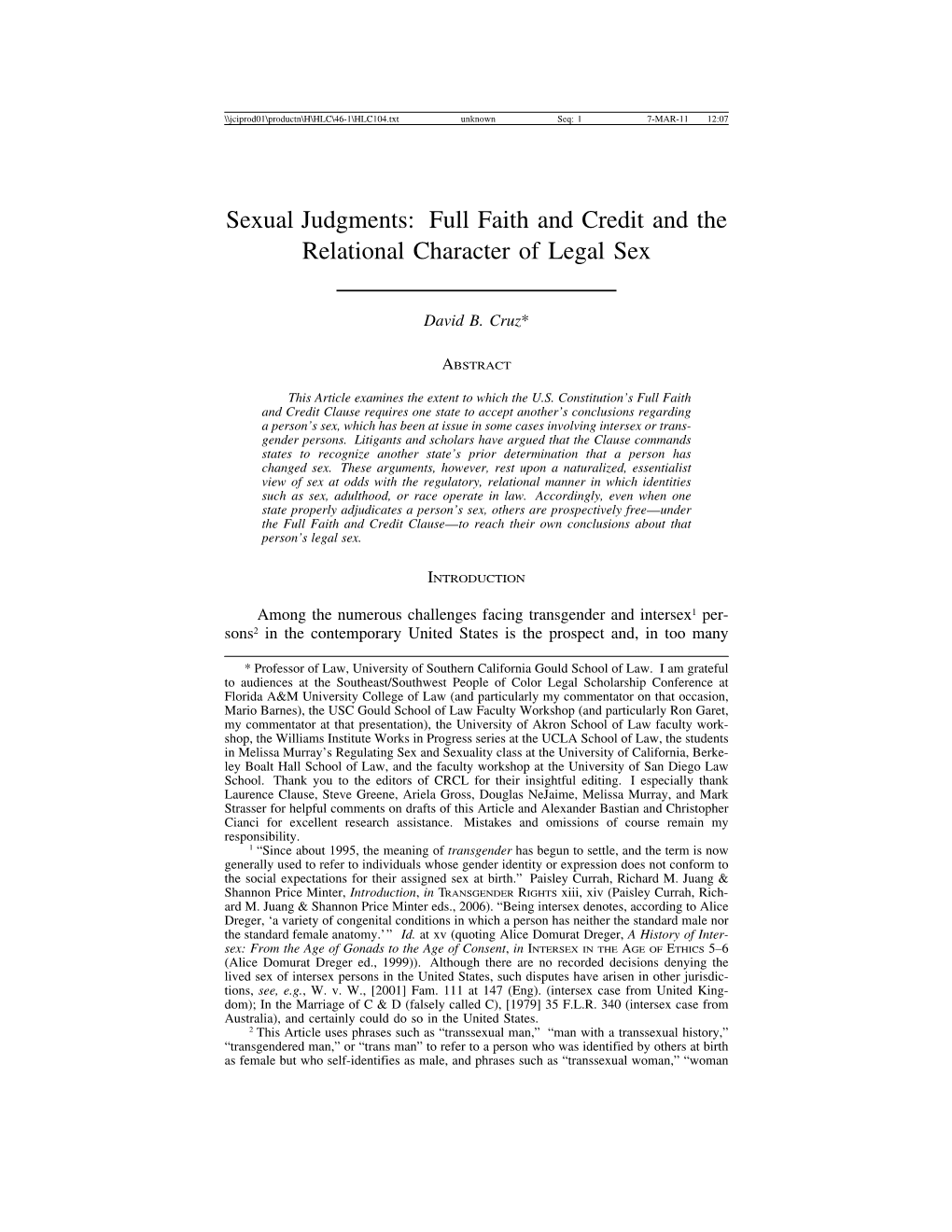 Full Faith and Credit and the Relational Character of Legal Sex