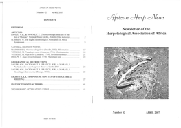 Newsletter of the Herpetological Association of Africa