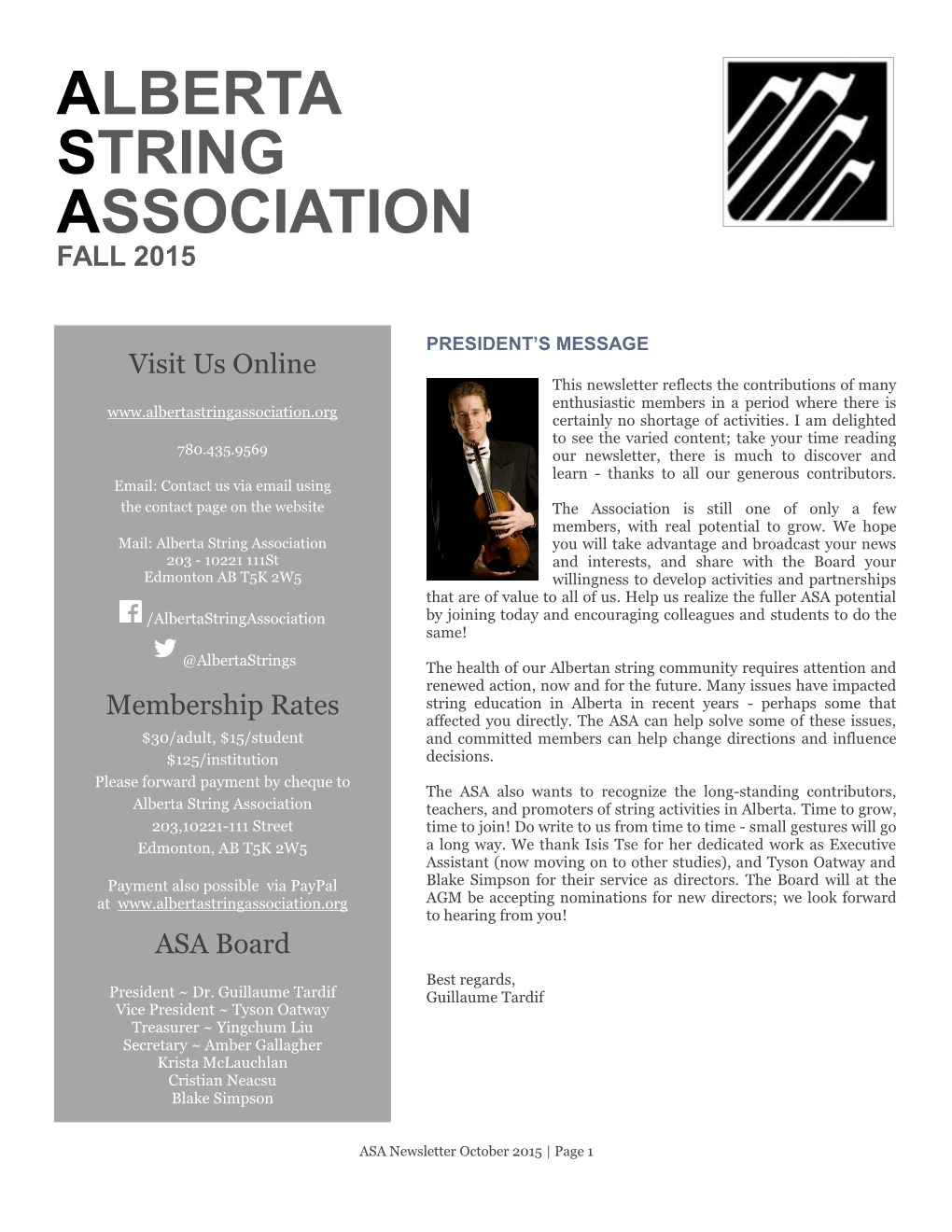 Alberta String Association Fall 2015