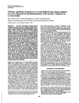 Primary Antibody Responses to a Well-Defined and Unique Hapten Are