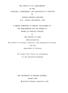 The Ideas of T.R. Schellenberg on the Appraisal