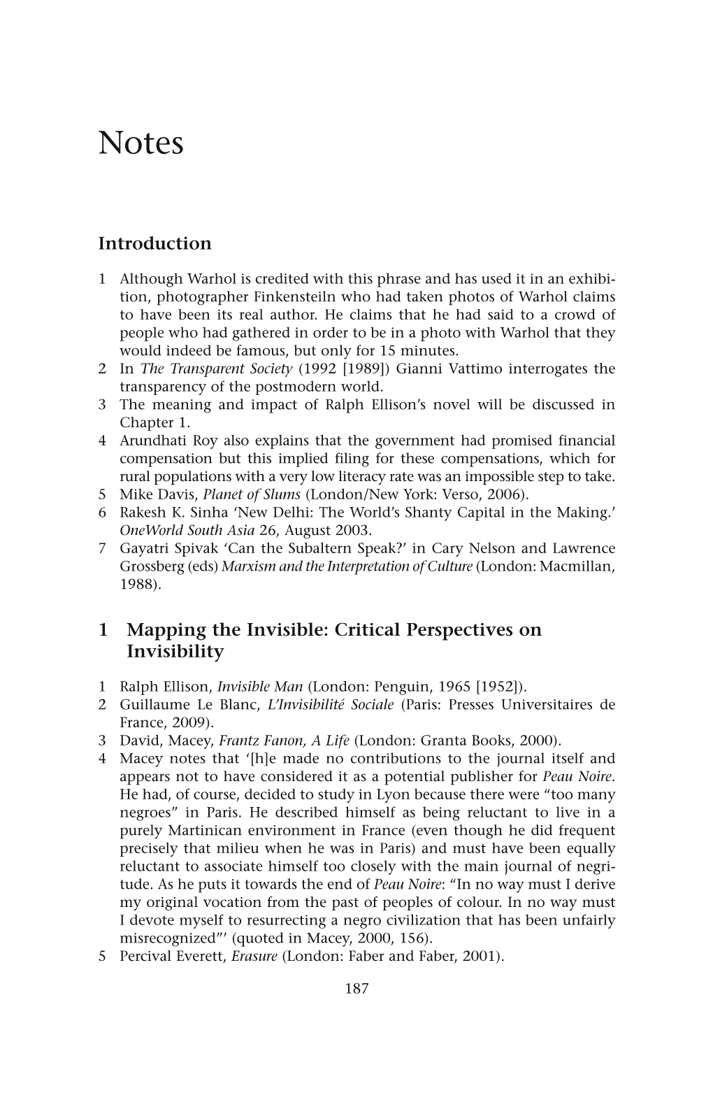 Introduction 1 Mapping the Invisible: Critical Perspectives on Invisibility