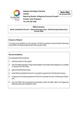 Item 8(B) Cabinet 6Th October 2020 Report by Director of Regional Economic Growth Contact: Jane Thompson Tel: 0141 287 5369