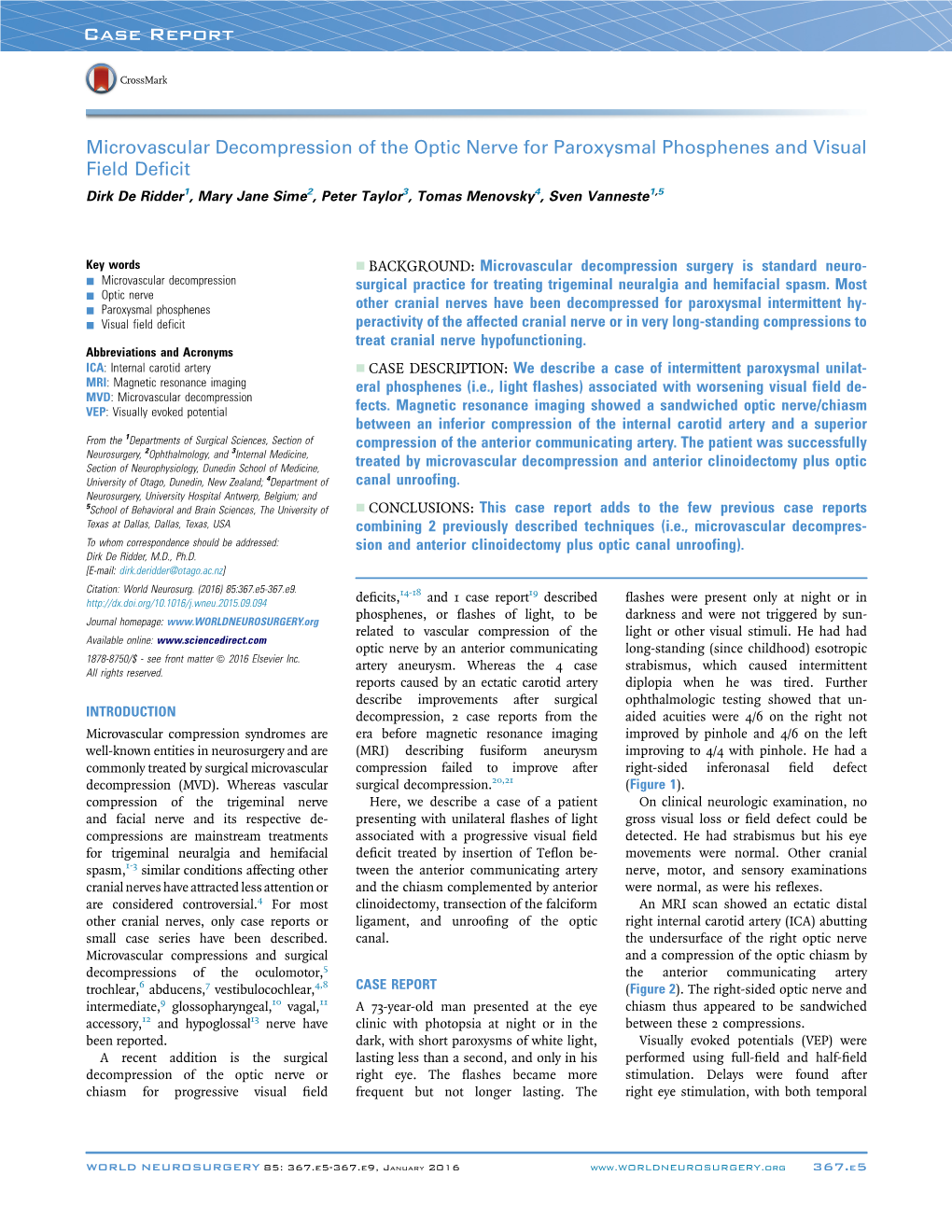 Microvascular Decompression of the Optic Nerve for Paroxysmal