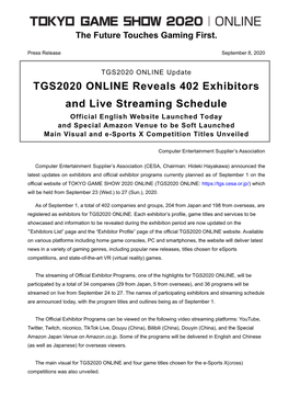 TGS2020 ONLINE Reveals 402 Exhibitors and Live Streaming