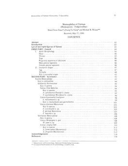 Meenoplidae of Taiwan (Homoptera : Fulgoroidea) CONTENTS