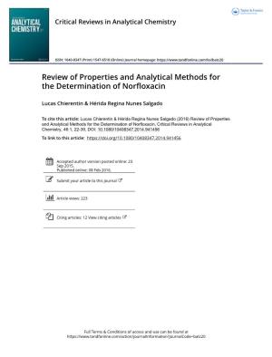 Review of Properties and Analytical Methods for the Determination of Norfloxacin