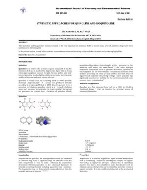 Synthetic Approaches for Quinoline and Isoquinoline