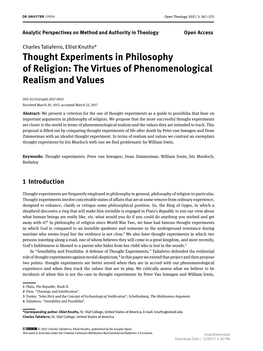 Thought Experiments in Philosophy of Religion: the Virtues of Phenomenological Realism and Values