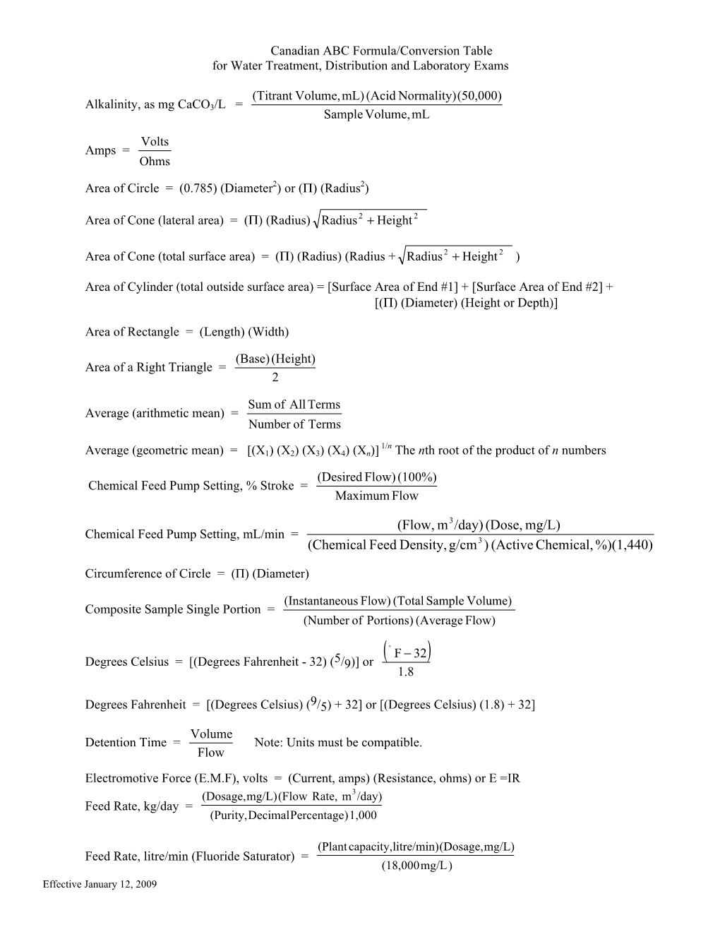 Canadian ABC Formula/Conversion Table for Water Treatment, Distribution ...