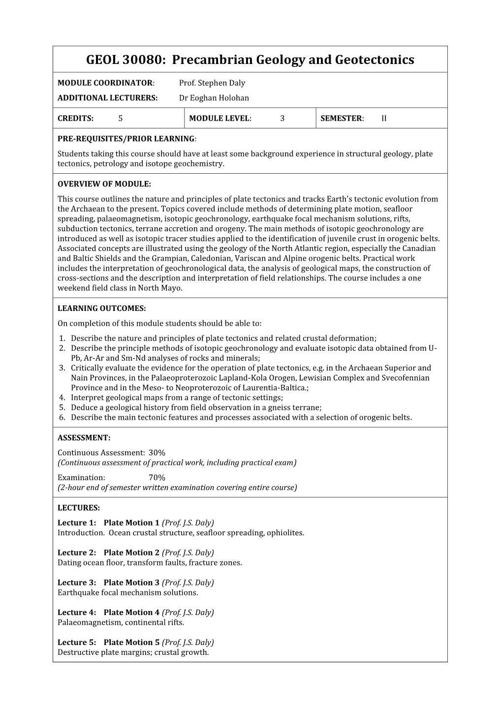 GEOL 30080: Precambrian Geology and Geotectonics