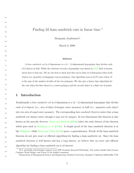 Finding 2D Ham Sandwich Cuts in Linear Time ∗ 04