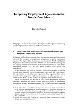 Temporary Employment Agencies in the Nordic Countries