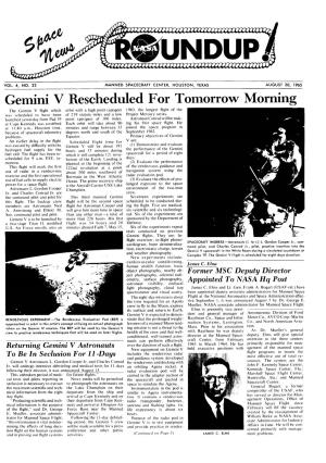 Gemini V Rescheduled for Tomorrow Morning
