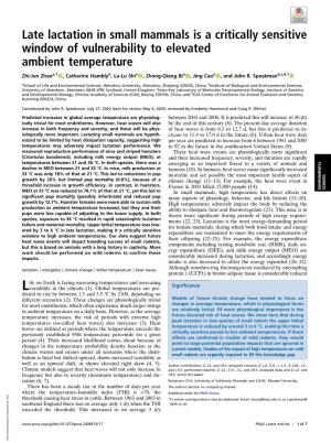 Late Lactation in Small Mammals Is a Critically Sensitive Window of Vulnerability to Elevated Ambient Temperature