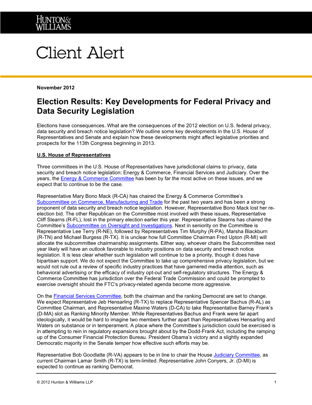 Election Results: Key Developments for Federal Privacy and Data Security Legislation