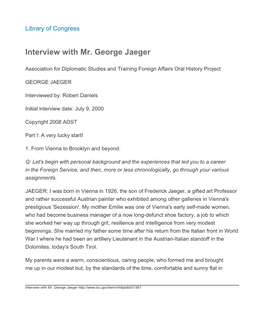 Interview with Mr. George Jaeger