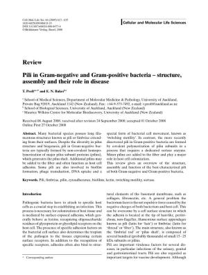 Review Pili in Gram-Negative and Gram-Positive Bacteria – Structure