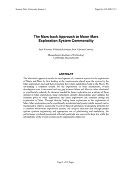 The Mars-Back Approach to Moon-Mars Exploration System Commonality