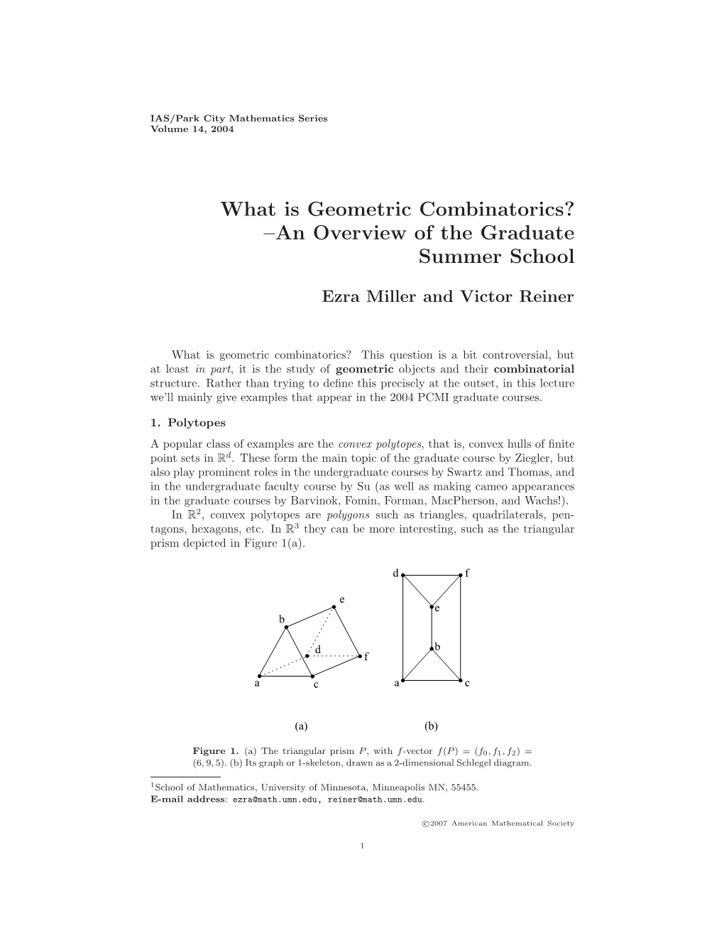 What Is Geometric Combinatorics? –An Overview of the Graduate Summer School