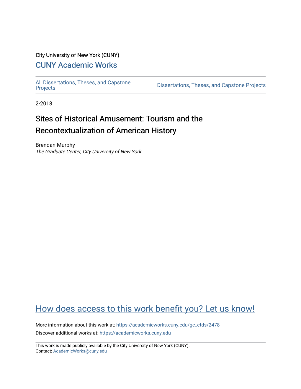 Sites of Historical Amusement: Tourism and the Recontextualization of American History