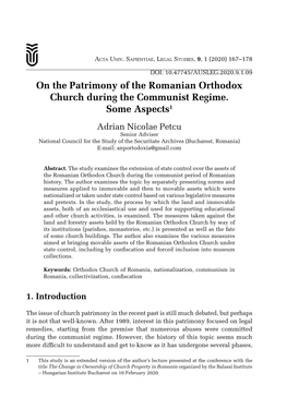 On the Patrimony of the Romanian Orthodox Church During the Communist Regime. Some Aspects1