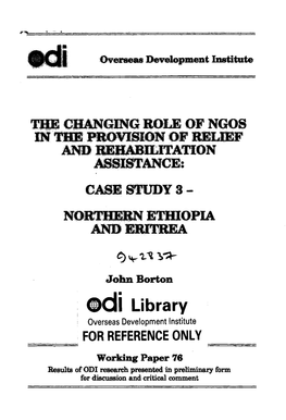 Ngos in the Provision of Relief and Rehabilitation Assistance: Case Study 3 - Northern Ethiopia and Eritrea