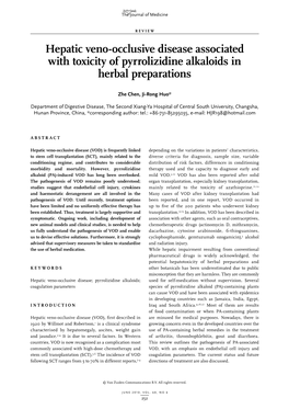 Hepatic Veno-Occlusive Disease Associated with Toxicity of Pyrrolizidine Alkaloids in Herbal Preparations