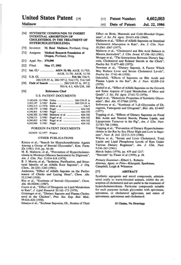 United States Patent (19) 11) Patent Number: 4,602,003 Malinow (45) Date of Patent: Jul