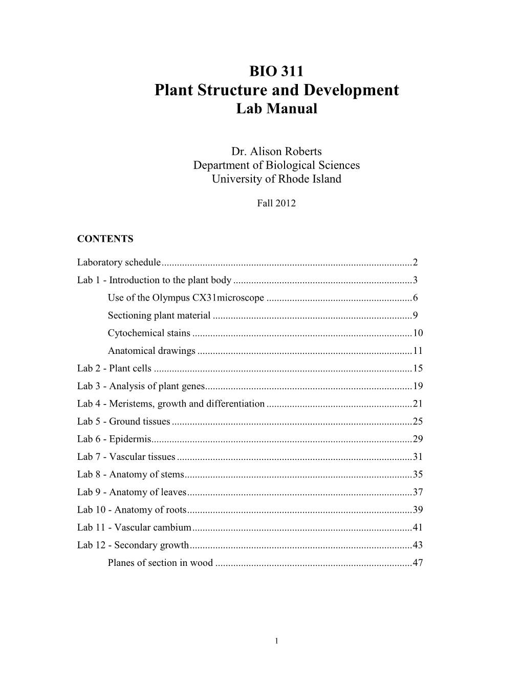 BIO 311 Plant Structure and Development Lab Manual