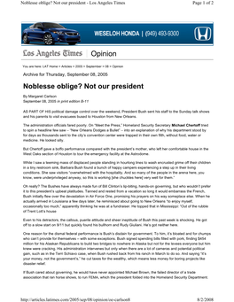 Noblesse Oblige? Not Our President - Los Angeles Times Page 1 of 2