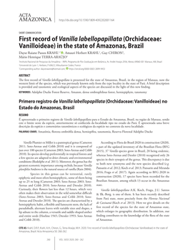 First Record of Vanilla Labellopapillata(Orchidaceae