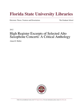 High Register Excerpts of Selected Alto Saxophone Concerti: a Critical Anthology Adam D