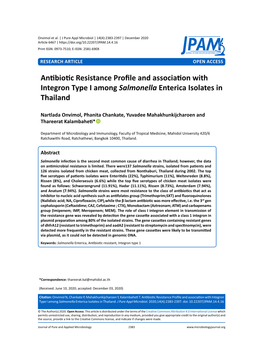 Antibiotic Resistance Profile and Association with Integron Type I Among Salmonella Enterica Isolates in Thailand