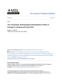 The Living Dead: Anthropological Interpretation of Rites of Passage in Umuahia and Emure Ekiti
